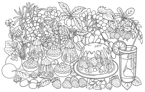 Süßigkeiten, Beeren, Früchte, Getränke Illustration — Stockvektor