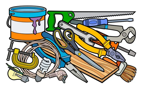 Illustrazione degli strumenti di riparazione domestica del fumetto — Vettoriale Stock
