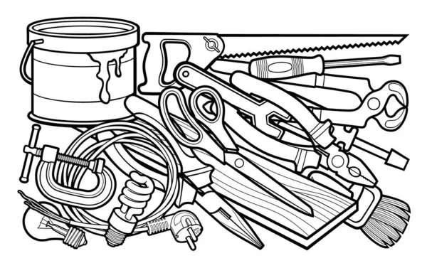 Desenhos animados casa instrumentos de reparação ilustração —  Vetores de Stock