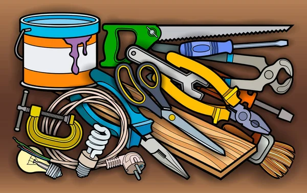 Desenhos animados casa instrumentos de reparação ilustração —  Vetores de Stock