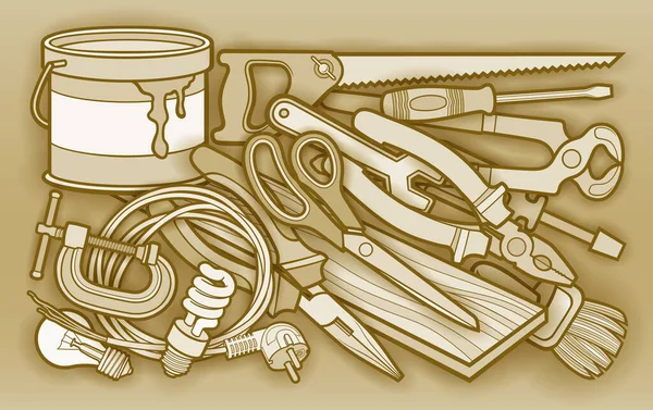 Dibujos animados casa reparación instrumentos ilustración — Vector de stock