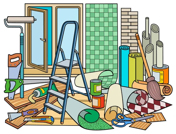 Cartoon-Kritzeleien zu Hause Reparatur Illustration — Stockvektor