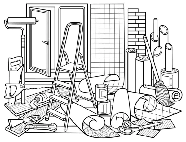 Dibujos animados garabatos reparación del hogar ilustración — Vector de stock
