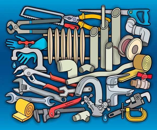 Cartoon doodles υδραυλικών οργάνων εικονογράφηση — Διανυσματικό Αρχείο