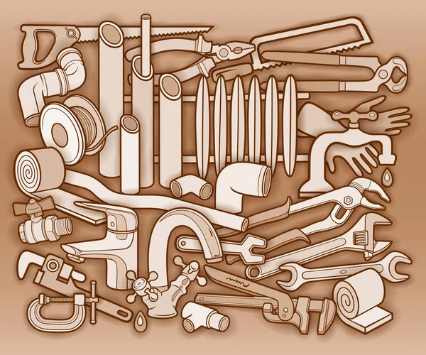 Desenhos animados doodles canalização instrumentos ilustração — Vetor de Stock