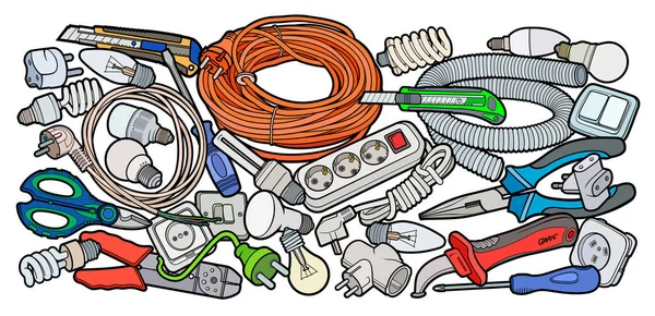 Γελοιογραφία doodle ηλεκτρικά όργανα απεικόνιση — Διανυσματικό Αρχείο