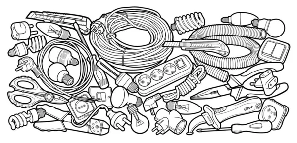 Cartoon doodle elektrische instrumenten illustratie — Stockvector