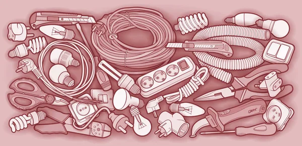 Tecknad klotter elektriska instrument illustration — Stock vektor