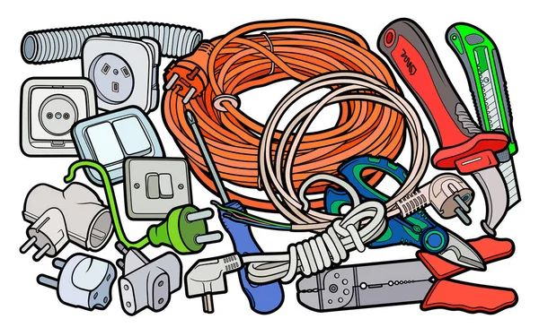 Desenhos animados doodle instrumentos elétricos ilustração — Vetor de Stock