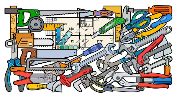 Desenhos animados doodles reparação ferramentas ilustração — Vetor de Stock