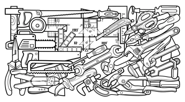 Çizgi film çizimleri tamir araçları illüstrasyonu — Stok Vektör