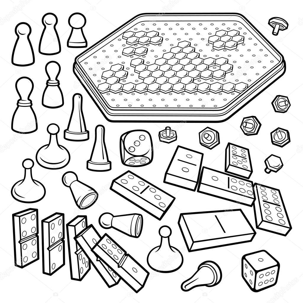 Cartoon doodles board games objects set