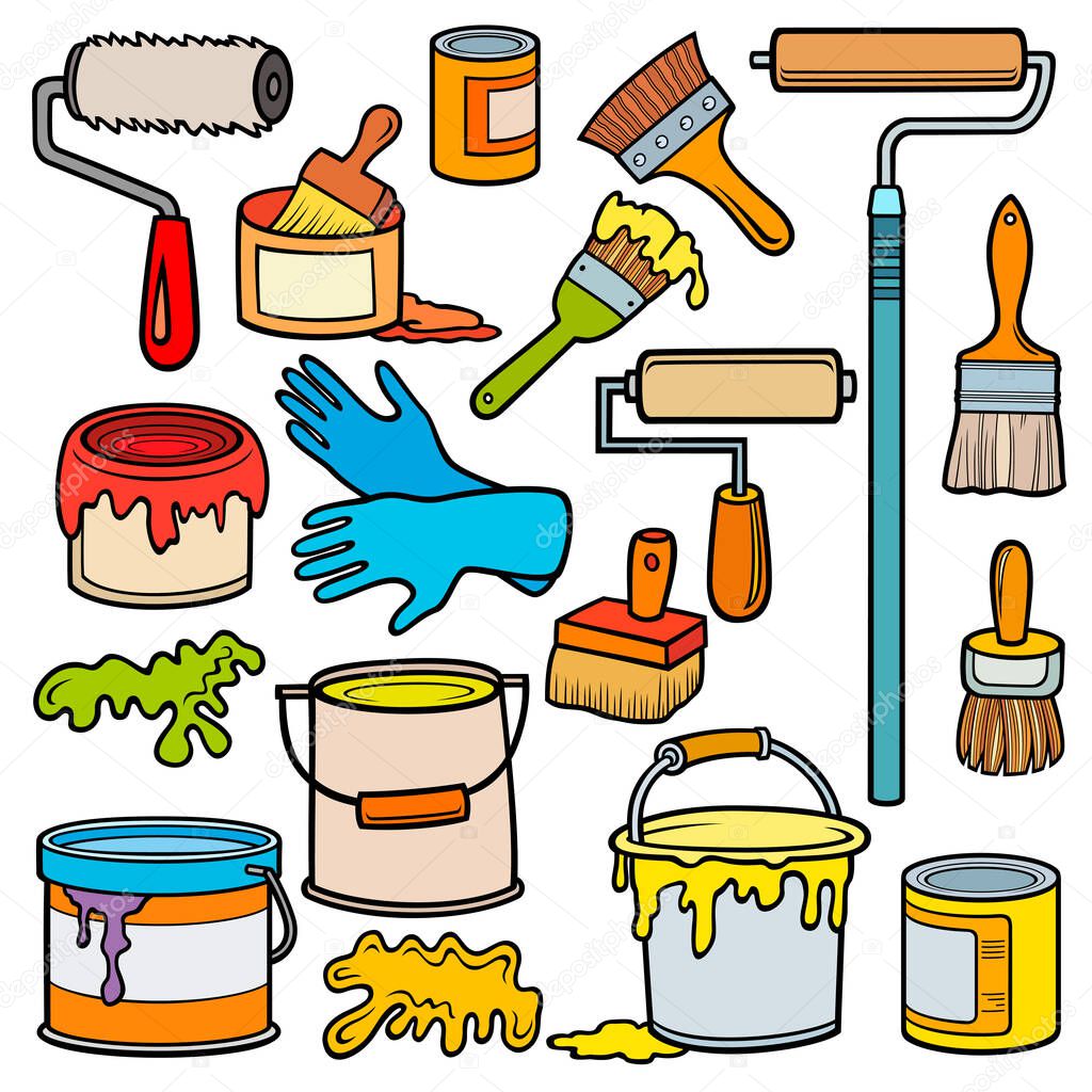 Cartoon doodles home repair objects set