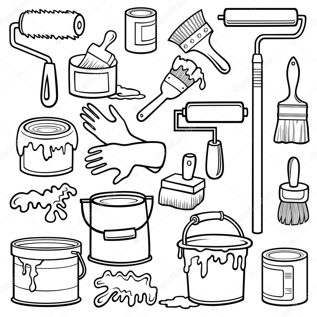 Cartoon doodles home repair objects set