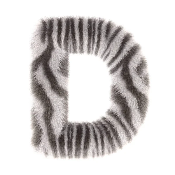 3d zebra tvůrčí roztomilé kreslené kožešinové písmeno d — Stock fotografie