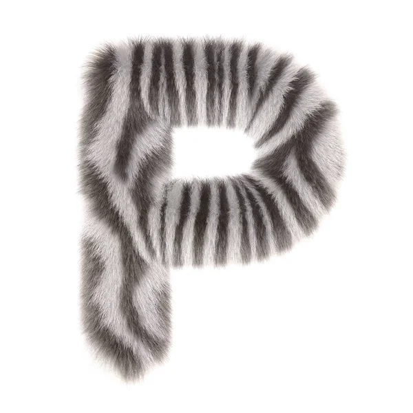 3d zebra tvůrčí roztomilé kreslené kožešinové písmeno p — Stock fotografie