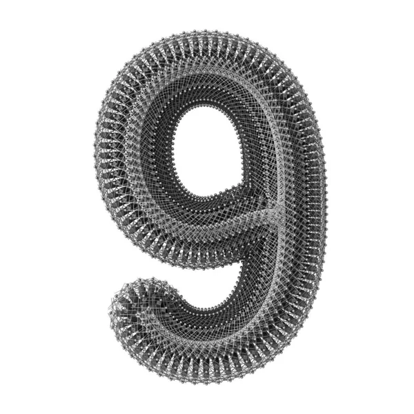 3D Metal σύρμα απομονώνονται δημιουργικό αριθμό 9 — Φωτογραφία Αρχείου