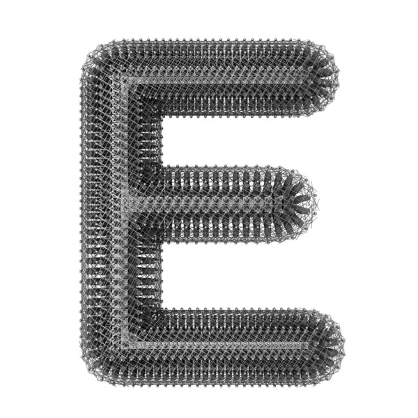 3D Metal tel E harfini izole etti. — Stok fotoğraf