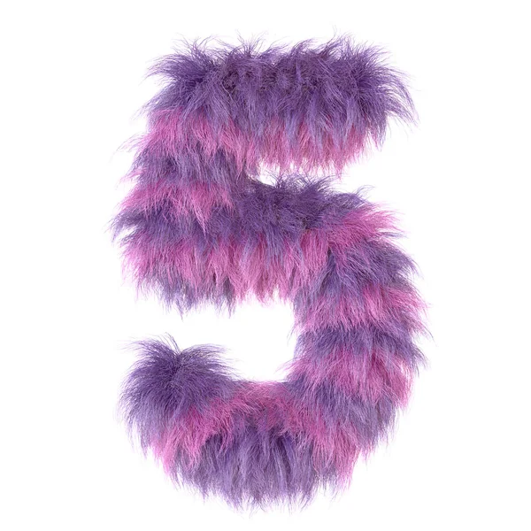 3d decorative cartoon fun animal fur number 5 — Stock Photo, Image