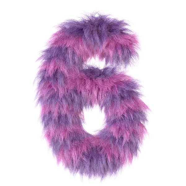 3d decorative cartoon fun animal fur number 6 — Stock Photo, Image