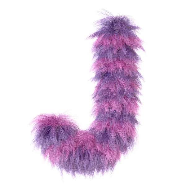 3d decorative cartoon animal purple fur letter J — Stock Photo, Image