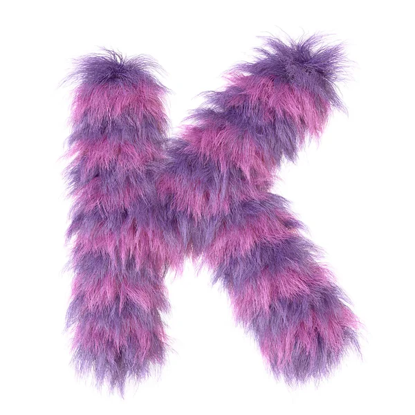 3D动物装饰漫画紫色毛皮字母K — 图库照片