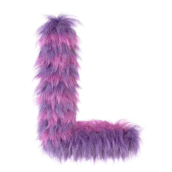 3d decorative cartoon animal purple fur letter L — Stock Photo, Image