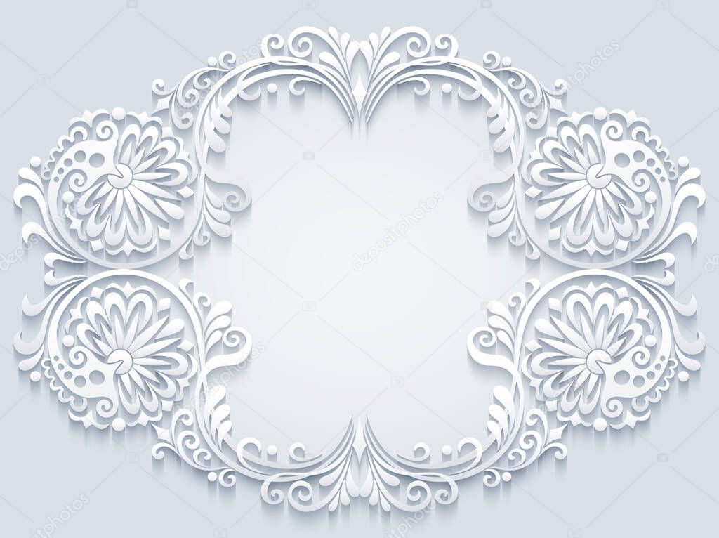 Abstract vector ornamental nature color vintage frame. Modern volumetric floral elements. Trendy craft style illustration