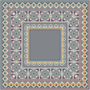 Soyut etnik geometrik süslemeleri olan renkli vektör mozaik kilim.