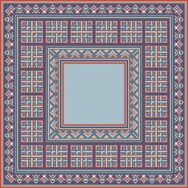 Soyut etnik geometrik süslemeleri olan renkli vektör mozaik kilim.