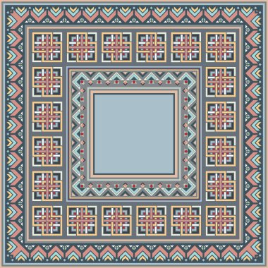 Soyut etnik geometrik süslemeleri olan renkli vektör mozaik kilim.