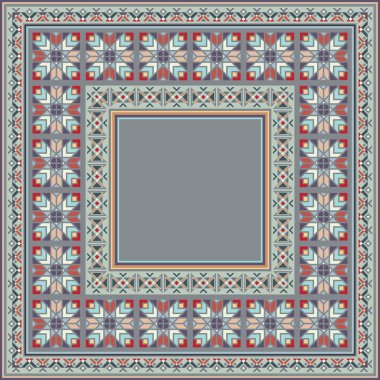 Soyut etnik geometrik süslemeleri olan renkli vektör mozaik kilim.