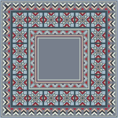 Soyut etnik geometrik süslemeleri olan renkli vektör mozaik kilim.