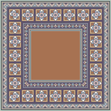 Soyut etnik geometrik süslemeleri olan renkli vektör mozaik kilim.