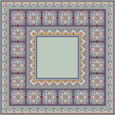 Soyut etnik geometrik süslemeleri olan renkli vektör mozaik kilim.