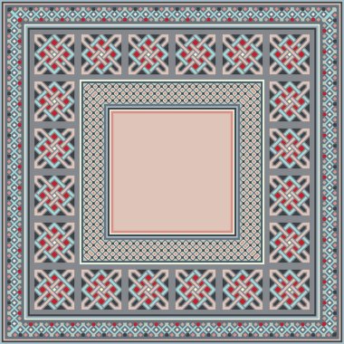 Soyut etnik geometrik süslemeleri olan renkli vektör mozaik kilim.