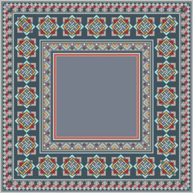 Soyut etnik geometrik süslemeleri olan renkli vektör mozaik kilim.