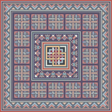 Soyut etnik geometrik süslemeleri olan renkli vektör mozaik kilim.
