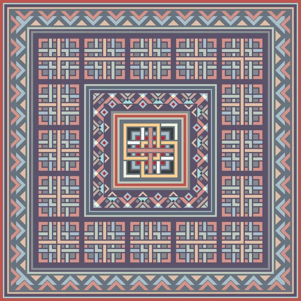 Soyut etnik geometrik süslemeleri olan renkli vektör mozaik kilim. — Stok Vektör