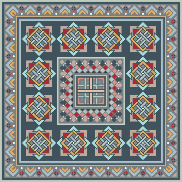Soyut etnik geometrik süslemeleri olan renkli vektör mozaik kilim.