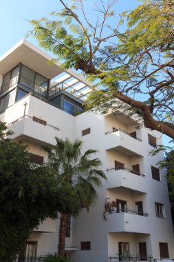 Bauhaus architecture building at Rothschild Boulevard in Tel Aviv, Israel clipart