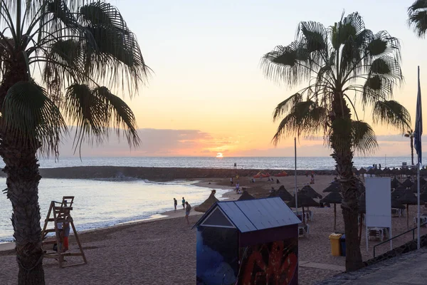 Coucher Soleil Sur Plage Océan Atlantique Panorama Dans Station Vacances — Photo