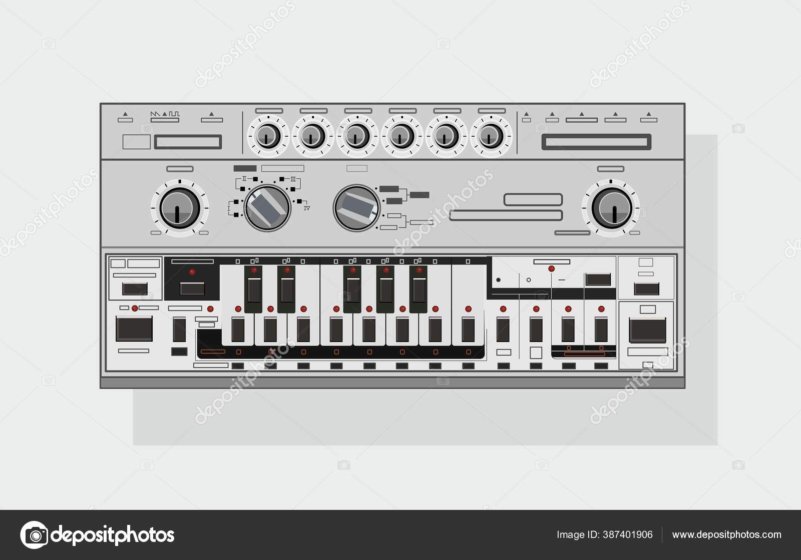 Synthétiseur Légendaire Réaliste Vecteur Groove Box Batterie Basse