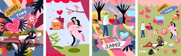 Summertime Uroczy Wektor Ilustracji Par Miłości Karty Dla Bliskich Facet — Wektor stockowy