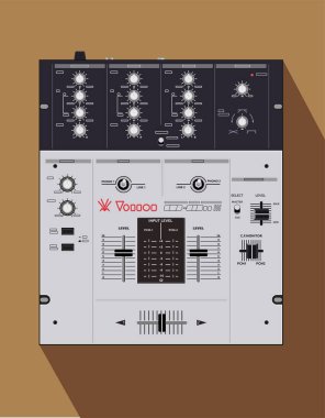 DJ mikseri, gerçekçi vektör çizimi. DJ ve gece hayatı temalı bir tişörte resmi uygulamak için malzeme. Müziği karıştırmak için efsanevi ekipman. Elektronik müzik teması.