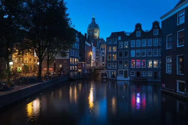 Night Colors Reflected Canal Water Amsterdam Netherlands Holland — Stock Photo, Image