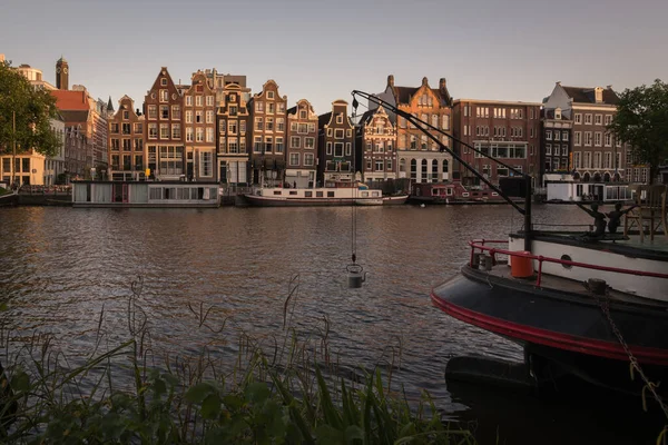 Typical Dutch Houses Knows Swaying Sisters Teapot Sunset Amsterdam Netherlands — Stock Photo, Image