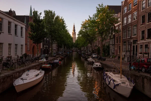 Amsterdam Canals Typical Dutch Houses Sunset Netherlands — Stock Photo, Image