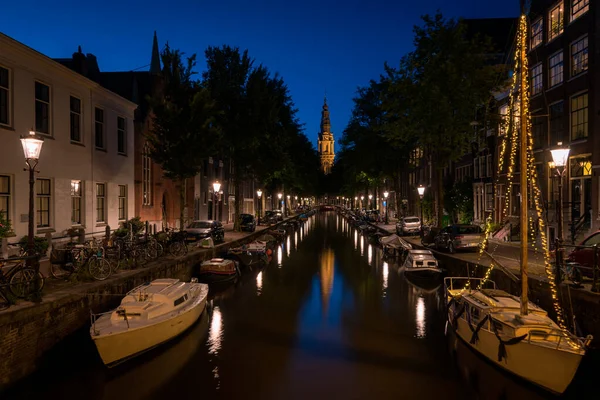 Reflection City Lights Canal Night Amsterdam Netherlands — Stock Photo, Image