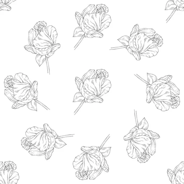 Seamless pattern. Plant in blossom, branch with flower ink sketch. Template for a business card, banner, poster, notebook, invitation, color book — Stock Vector